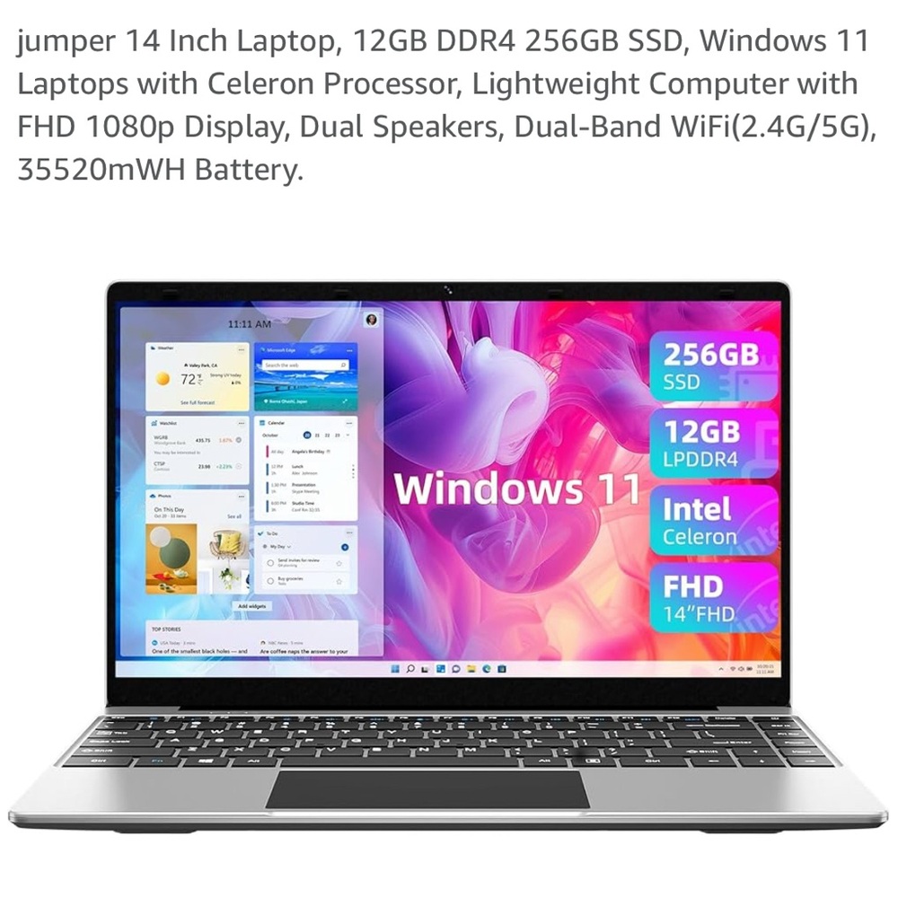 14 Inch Laptop, Silver, 12GB DDR4 256GB SSD, Windows 11
